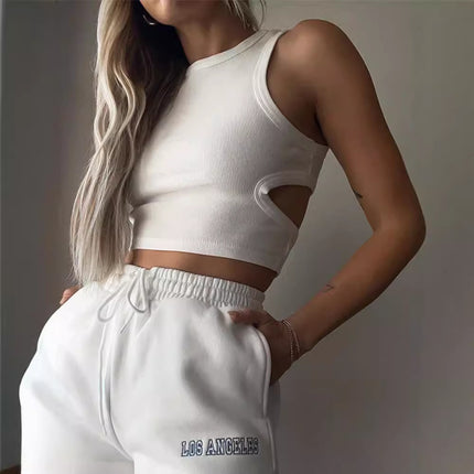 2024 Summer Cross-Border New I-Shaped Vest European and American Ins Sports Short Navel-Baring Cut Out Sleeveless Top for Women