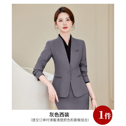 Grey Professional Suit suit Women's Autumn Hotel Front Desk Reception Tooling Beauty Salon Sales Department Overalls Dress