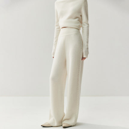 2025 Autumn and Winter New Versatile Wide-Leg Women's Cashmere Pants Wide-Leg Pants Straight Pants with Side Twists