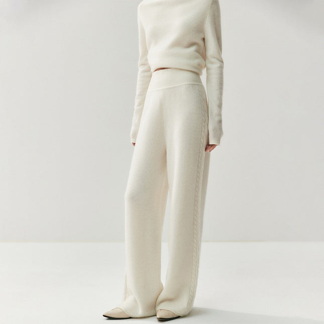 2025 Autumn and Winter New Versatile Wide-Leg Women's Cashmere Pants Wide-Leg Pants Straight Pants with Side Twists