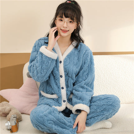2023 New flannel pajamas men's autumn and winter warm coral fleece suit factory wholesale warm home wear