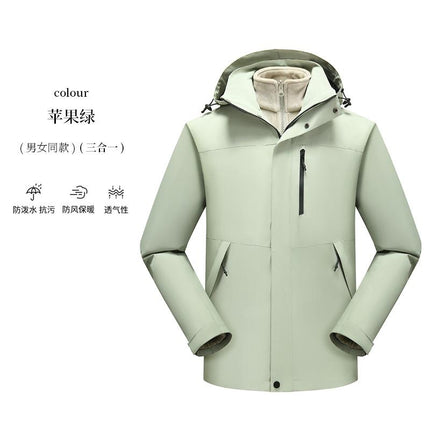Two-piece three-in-one assault jacket printed logo silver fox velvet liner detachable outdoor windproof jacket for men and women