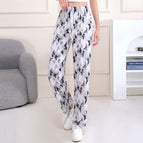 Women's ice silk high-elastic straight-leg pants [white butterfly] / Suitable for 45.00kg -90.00kg