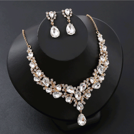 Cross-border Explosions European and American Rhinestone Bride Necklace Earrings suit Banquet Party Exaggerated Fashion Women's Dress Accessories