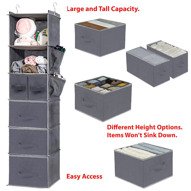 Non-woven Hook Hanging Wardrobe Storage Hanging Bag with Drawer Bamboo Wardrobe Multi-layer Hanging Finishing Storage Bag