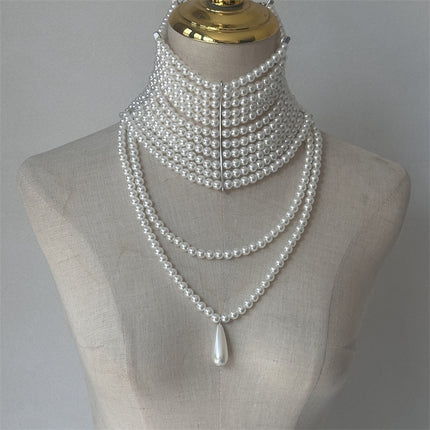 European and American Light Luxury Retro Handmade Multi-Layered Pearl Drop Tassel Necklace French Socialite Style Neck Ornament