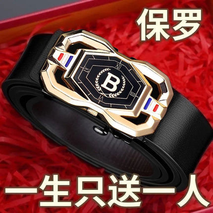 Men's Recycled Leather Belt with Automatic Buckle, Trendy and Versatile for Young and Middle-Aged People, Business Pants Belt Wholesale Waistband