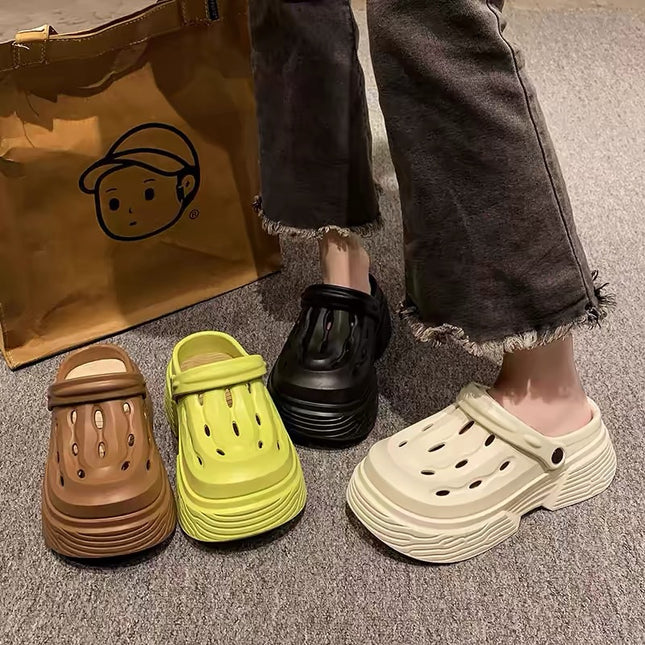 2024 New Style Hole-In-The-Wall High-Looking Fashionable Summer Outer Wear Thick-Soled Heightening Two-Wear Lightweight Slippers for Women