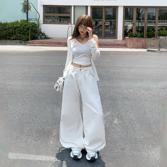 American Retro High-Waisted Loose Wide-Leg Pants for Women 2025 New Style Slimming Straight Versatile Floor-Length Jeans