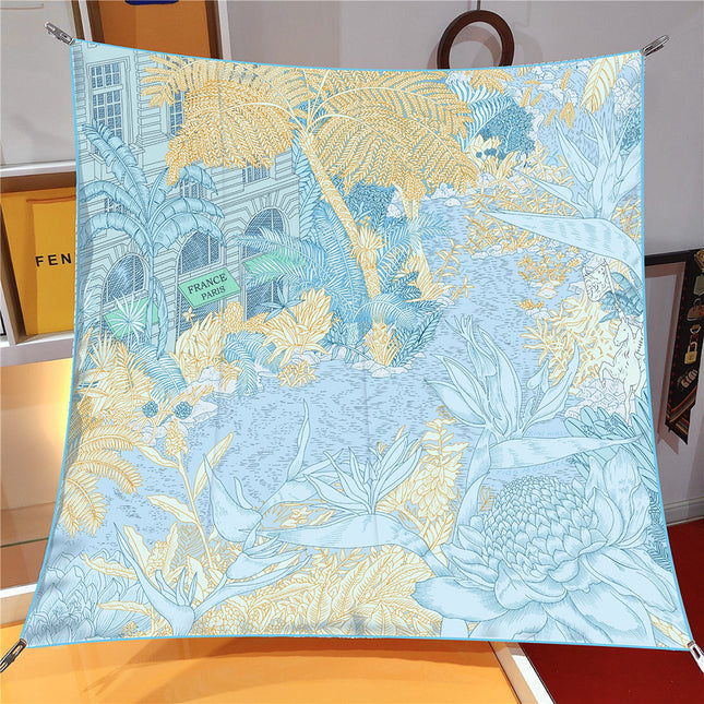 90cm French Retro All-match New Jungle Garden Twill Decorative Shawl Large Square Scarf Gift Scarf