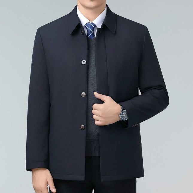 Middle-Aged and Elderly Men's Mink Velvet Lining Cotton Outwear Men's Lapel Lightweight Warm Cotton Outwear Dad's Winter Thickeneded Cotton Jacket