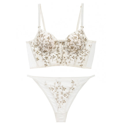 Mesh Lace Court Wearing French Fishbone Underwear Women's Cross-border Embroidered Bra Panties Set