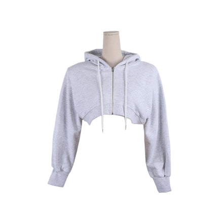 New 2026 Spring and Autumn Korean Style Hooded Solid Color Simple American-Style Zip-Up Cardigan Jacket, Trendy Crop Top Sweatshirt for Women