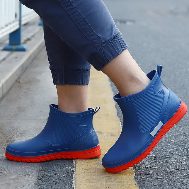 Cross-Border Low-Top Rain Boots for Men, Outdoor Waterproof Shoes, Non-Slip Reflective Rain Boots, Kitchen Work Shoes, Fishing and Car Washing Rubber Shoes