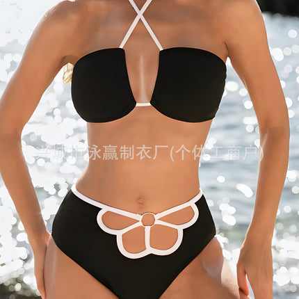 European and American Split Swimsuit, Feminine Cut Out Design, Belly-Covering Bikini, Small Breast Push-Up Beach Vacation Bikini