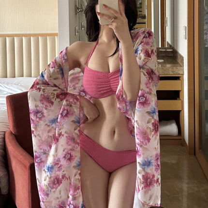 Pure Desire Rose Red Whitening Girl Bikini Wrap Skirt Separates Covering Flesh Slimming Sexy Breast Pad Vacation Swimsuit Women Summer