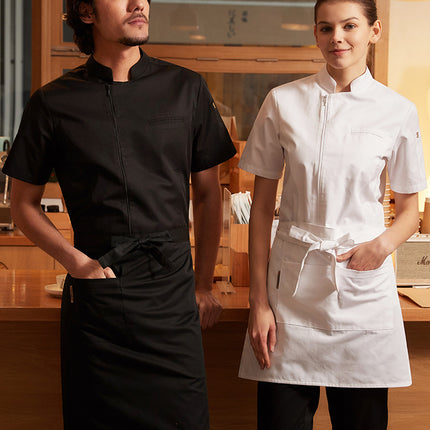 Chef's Workwear with Ykk Zipper, Short-Sleeve, High-End Summer New Model for Hotel and Western Restaurant Baking Kitchen