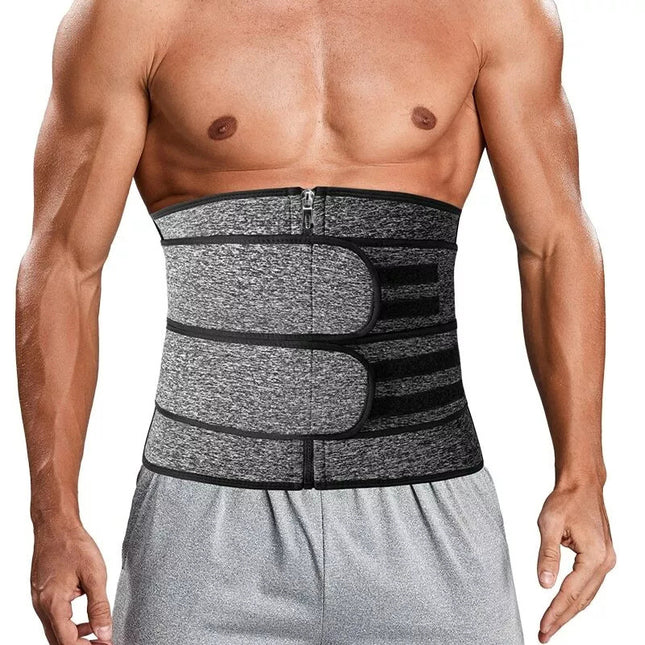 Men's Neoprene Waist Trainer Zipper Double Belly Band Sweat Compression Abdominal Control Shaping Trimmer