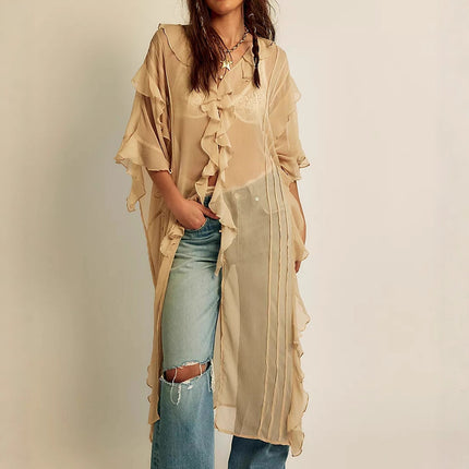 2025 Cross-Border French Sweet Peach Summer Vacation Style Asymmetrical Ruffle Skirt Top Feminine Dress