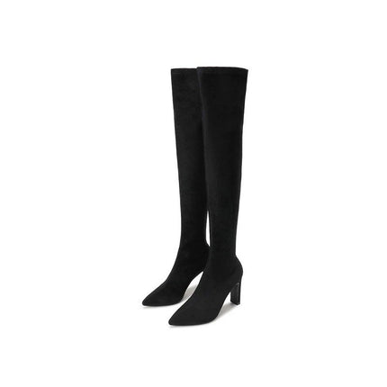Foreign Trade Large Size Autumn and Winter Slim Black Over-The-Knee Boots for Women Elastic Slim Boots High Boots Long Pointed Toe High Heels