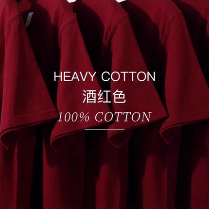 wine red 500g heavy cotton short sleeve T-shirt thick impermeable loose half sleeve men's and women's couples base shirt top