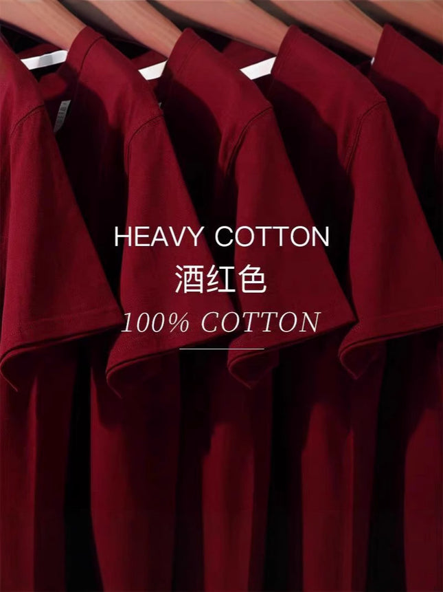 wine red 500g heavy cotton short sleeve T-shirt thick impermeable loose half sleeve men's and women's couples base shirt top