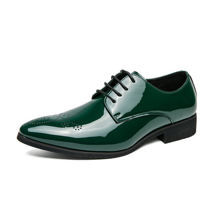 Cross-border plus size Amazon Men's Low-top Casual Green Brock Lace-up Pointed-toe Business Dress Youth Leather Shoes