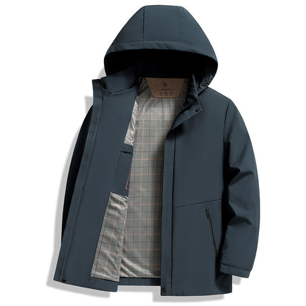 High-end Men's Spring and Autumn Coat Men's Removable Cap Middle-aged Dad's Casual All-match Jacket Hooded Loose Top