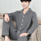 Double Bag 100% cotton long-sleeved trousers dark gray stripes / L size is recommended to wear 50.00 kg-65.00 kg
