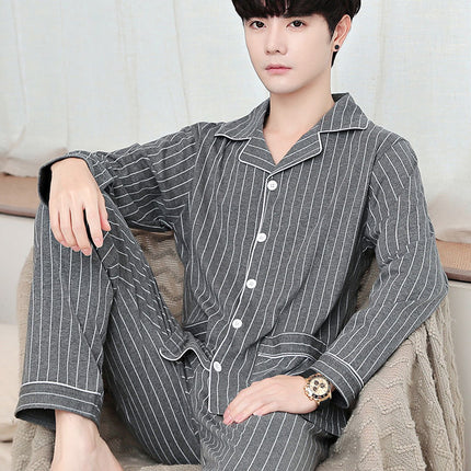 New autumn and winter pajamas cotton men's long-sleeved trousers green middle-aged popular pattern spring and autumn cardigan suit