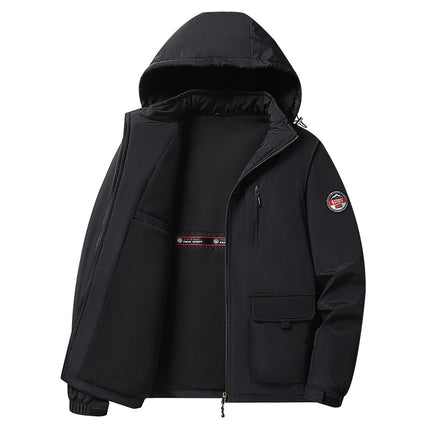 Cross-Border 2025 Autumn and Winter New Men's Fashion Casual Workwear Thickened Removable Hood Jacket Middle-Aged and Elderly Jacket