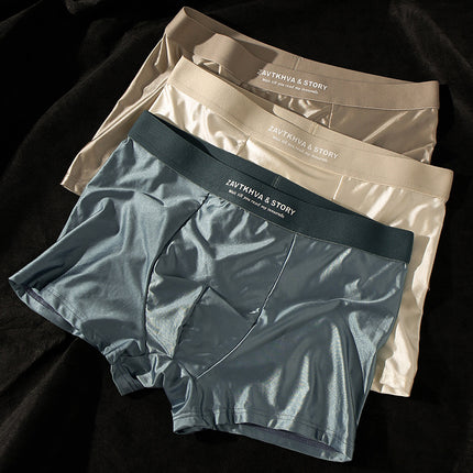 [Special Shot] Men's 3-Pack High-End Summer Ice Silk Underwear 10A Antibacterial Inseam Satin Breathable Boxer Briefs