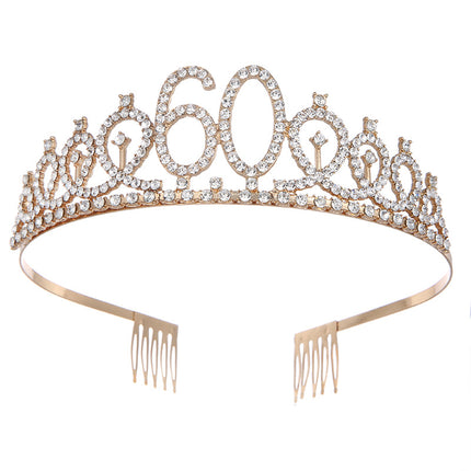 Digital Crown Birthday Party Hair Band with Diamond Headwear 60th Birthday Hat Party Party Cake Crown Hair Accessories