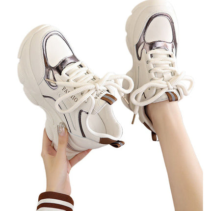 Dad Shoes Spring New Casual Inner Heightening Women's Shoes for Small People Slimming Thick-Soled White Shoes Sports Platform Shoes