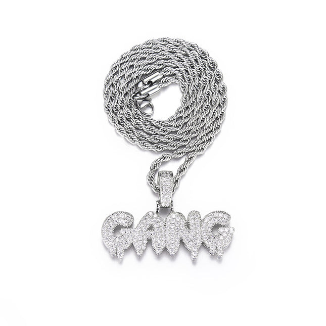 New Hip Hop Pendant Personality Full Diamond GAME Letter Creative Water Drop Hip Hop Jewelry Men Factory Direct Sale