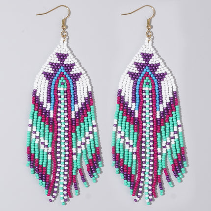 Cross-Border European and American Colorful Seed Bead Earrings, Niche Ethnic Style Handmade Earrings, Woven Long Tassel Trendy Personality Style