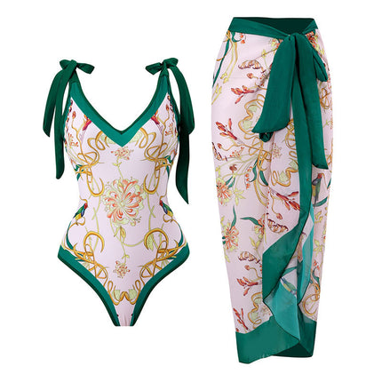 Swimsuit women's beach skirt Southeast Asia Europe and America foreign trade one-piece Conservative belly cover slimming sexy skirt printed multi-color