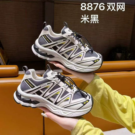 Soft Leather Mesh Breathable Dad Shoes for Women 2025 Autumn New Korean Style Running Outdoor Sports Hiking Shoes