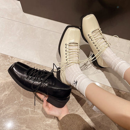 French Square Toe Mary Jane Small Leather Shoes for Women 2025 Spring Niche Large Size High Heels Retro Thick Heel Ballet Shoes