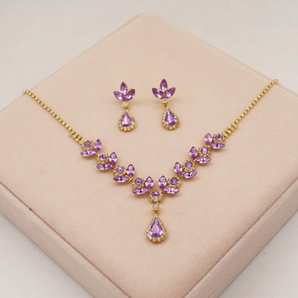 Cross-border New Crystal Amethyst Necklace Earrings suit Evening Dress Accessories Bridal Accessories High-end Sense