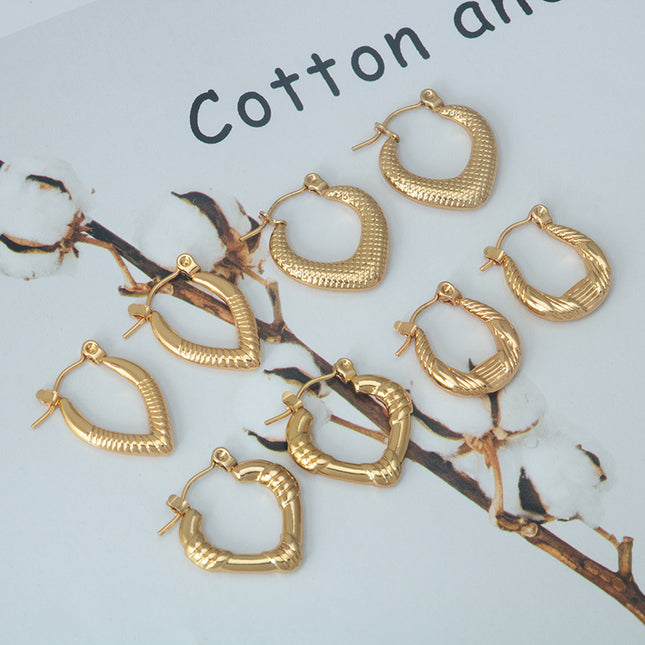 Stainless Steel Gold Earrings Fashion Elegant All-match Simple Geometric Heart-shaped Titanium Steel Women's Earrings Light Luxury High-end Sense