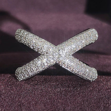 E-Commerce Aliexpress Wish European and American Cross-Border Creative Asymmetrical Geometric Full Diamond Luxury Women's Ring R4810