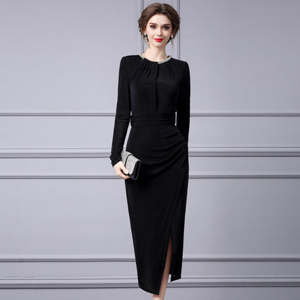 Elegant and Alluring Slit Dress 2026 Spring New High Society Burgundy Slimming Light Gown Dress