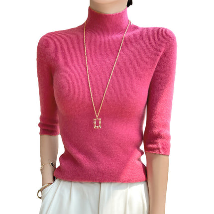First-Line Readymade Clothing Autumn and Winter New Half Sleeve Half Turtleneck Sweater Women's Outer Wear Slim-Fit Tight Inner Knitted Base Shirt
