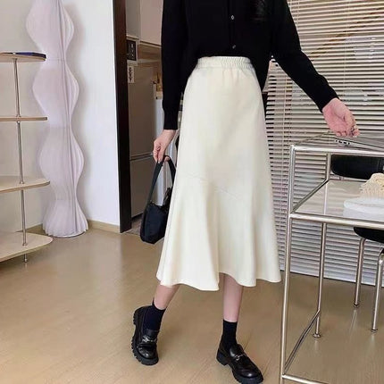 Black Suit A-Line Skirt Spring Pear-Shaped Figure High-Waisted Hip-Covering Slimming Look Mid-Length Fashionable Fishtail Skirt
