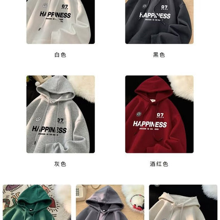 Green Thickened fleece-lined Sweatshirt Jacket Men's Autumn and Winter 2024 New Loose American Ins Fashionable Hooded Boys