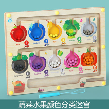 New Children's Educational Magnetic Pen Digital Maze Early Education Wooden Color Classification Counting Board Walking Bead Toys