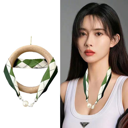 2026 New Magnetic Buckle Small Silk Scarf with Geometric Patterns and Rhinestones, Magnetic Necklace Scarf, Women's Hairband Scarf