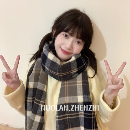 Factory new solid color haze blue scarf women's winter fluffy hair thickened students white students warm scarf
