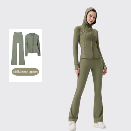 [in Stock] Ld Hooded Flared Jacket Set Top Women's Tight Elastic Fitness Sports Running Yoga Wear
